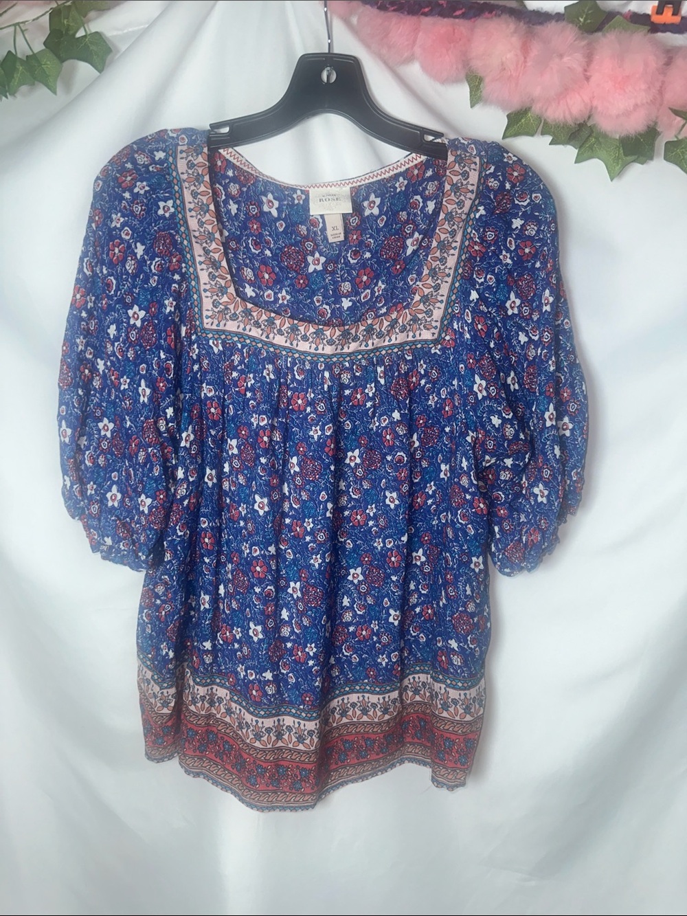 Knox Rose Blue Floral Square-Neck Tunic